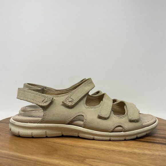 ECCO Breeze Suede Ankle 3 Straps Flat Strappy Sandals Beige Women's Size EU 41 - Picture 1 of 7
